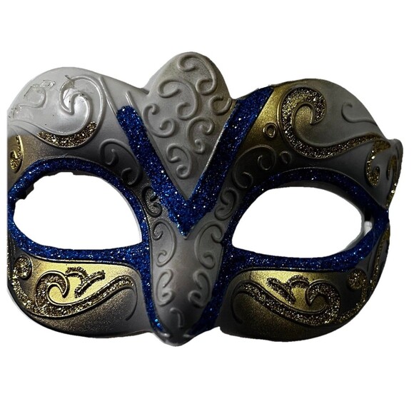 DIY Venetian Masquerade Mask Base Gold Blue Glitter Unfinished Craft Project - Picture 1 of 5